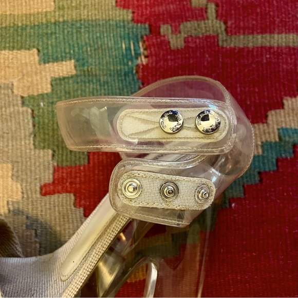 PRADA SP10 Clear PVC Platform Heels Beige Burlap Raffia Strap, sz 38.5 - Picture 12 of 13